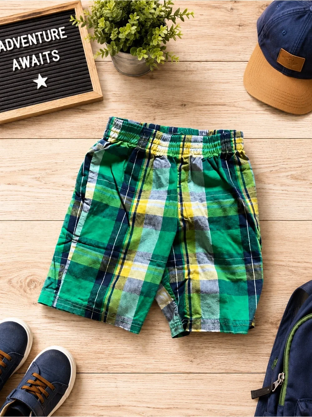 Toddler Boys’ Green Plaid Shorts — Size 4T 532